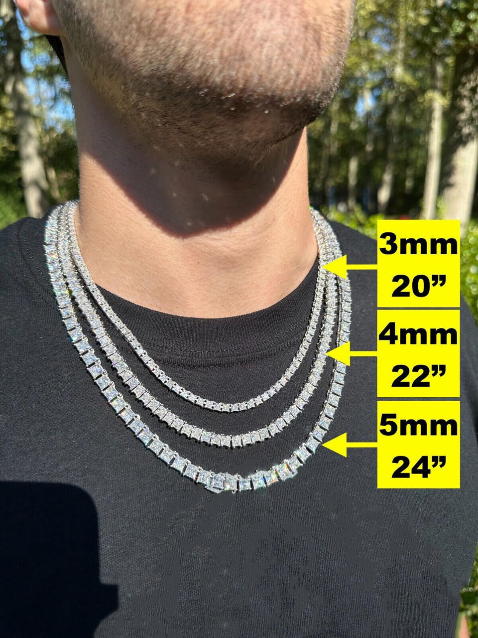 White Gold Micro Tennis Chain ,Moissanite Diamond Princess-cut ,925 Sterling Silver Necklace