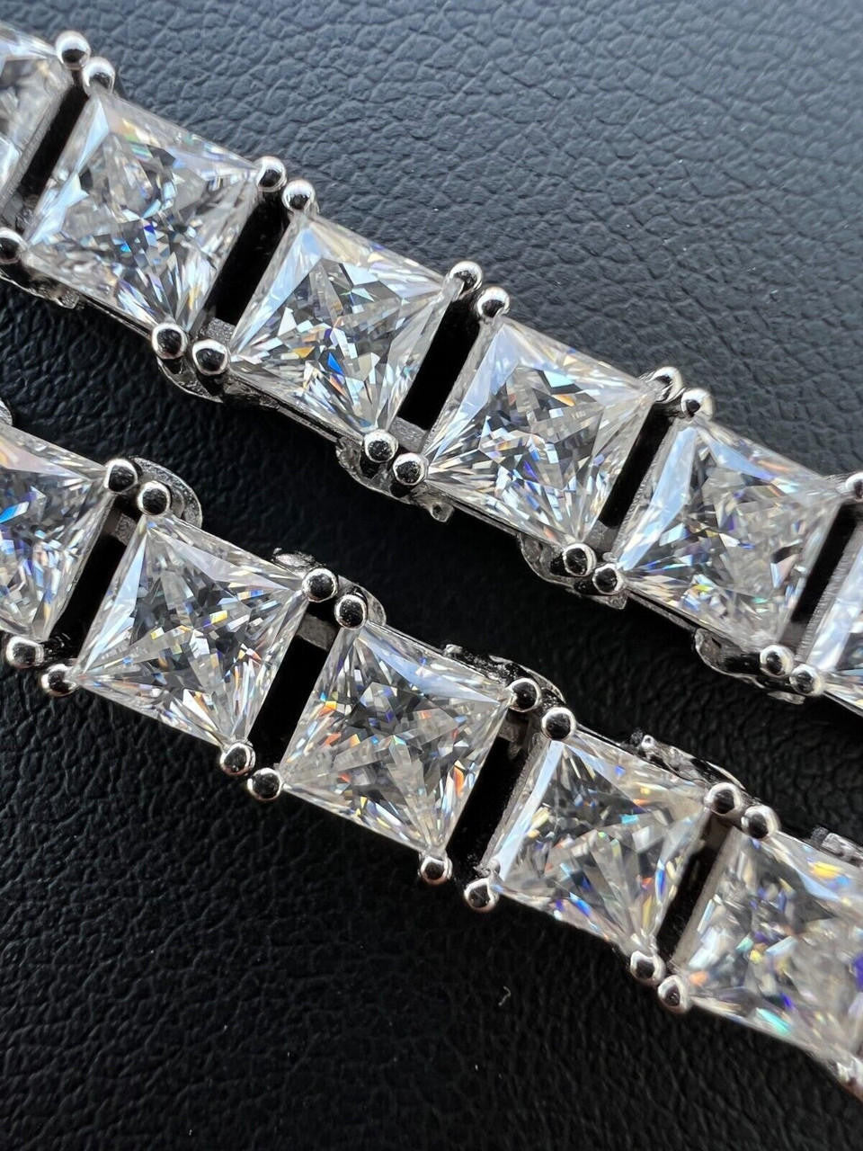 White Gold Micro Tennis Chain ,Moissanite Diamond Princess-cut ,925 Sterling Silver Necklace