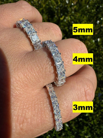 Real Princess Cut Moissanite Eternity Band Wedding Ring 925 Silver 2-5mm Square