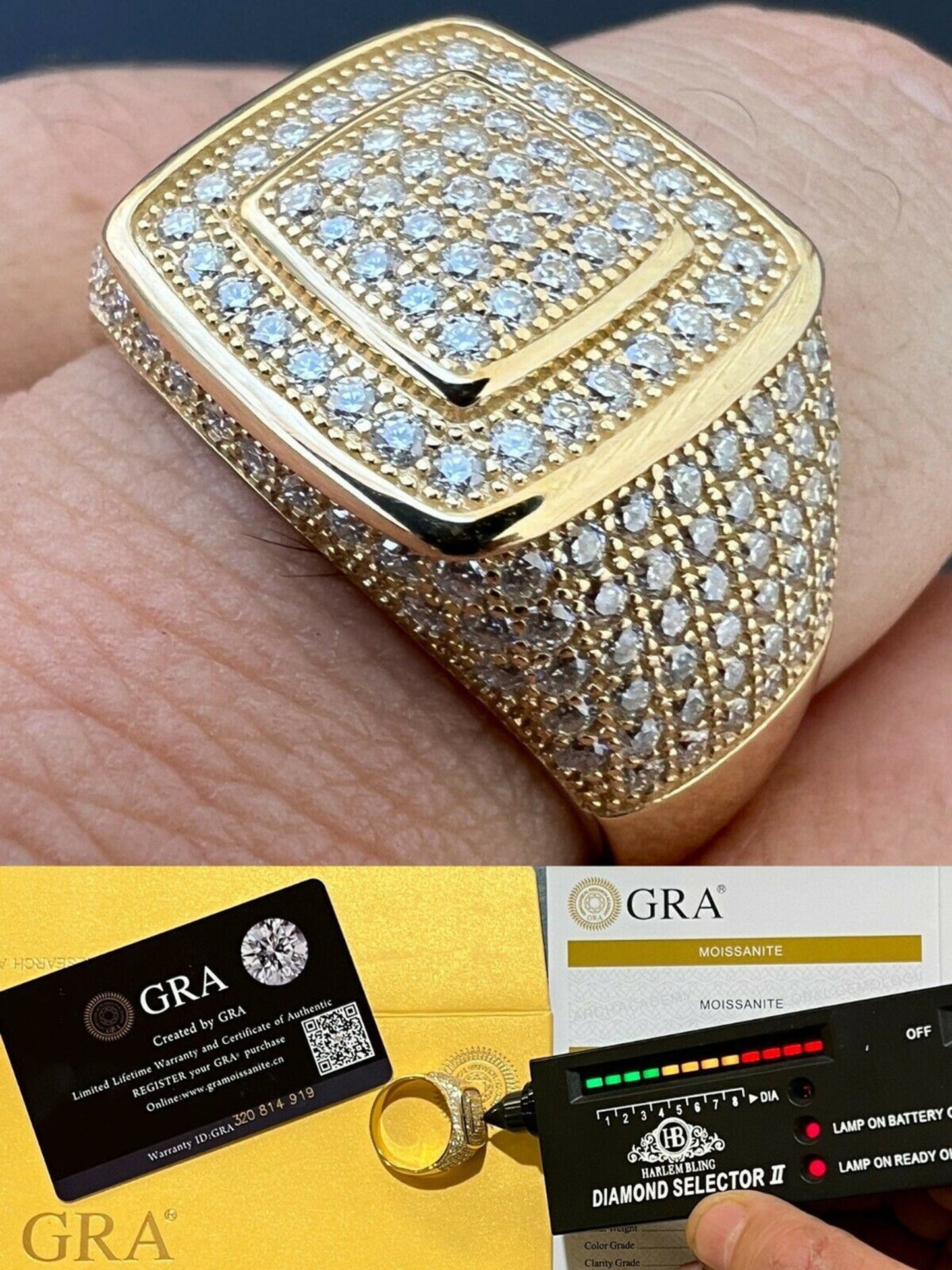 Solid 10k Yellow Gold Men's Hip Hop Iced Moissanite Ring - Pass Diamond Tester