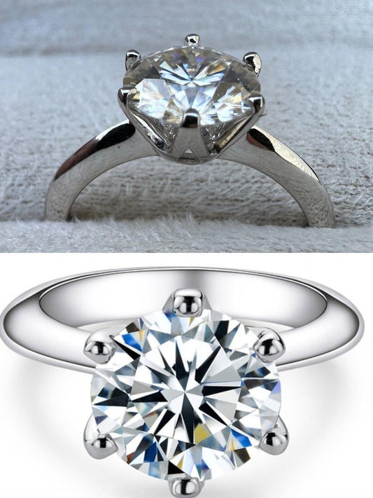 Real SolId 14k White Gold 2ct 8mm VVS D Moissanite Engagement Solitaire Ring
