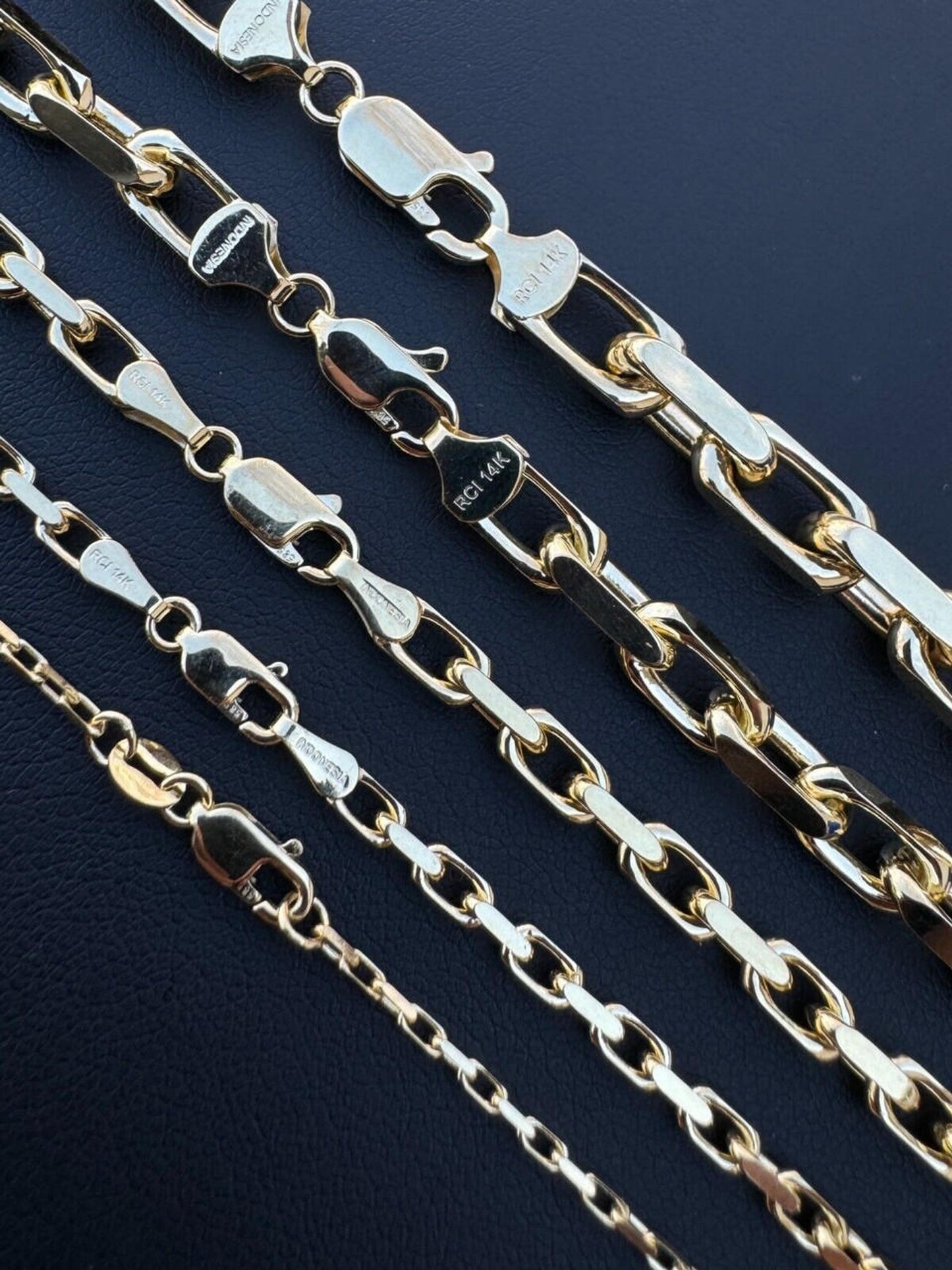 Real Solid 14k Yellow Gold Hermes Rolo Link Chain Necklace Bracelet 1.5mm-6mm