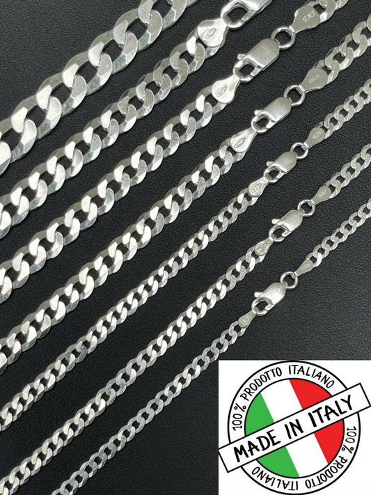 REAL Solid 925 Silver Flat Miami Curb Cuban Link Chain Necklace 3-11mm 16-30"