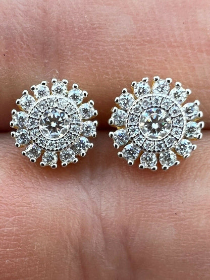 Real Solid 925 Silver Iced Hip Hop Flooded Out 8mm Earrings Round Cluster Studs