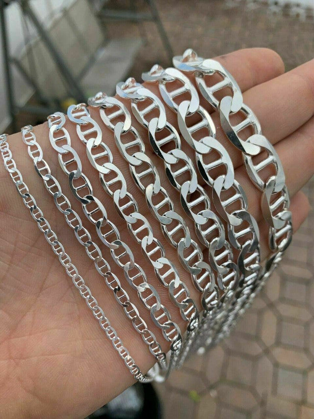 Real Solid 925 Sterling Silver Mariner Link Chain Or Bracelet ITALY 3-12mm Mens
