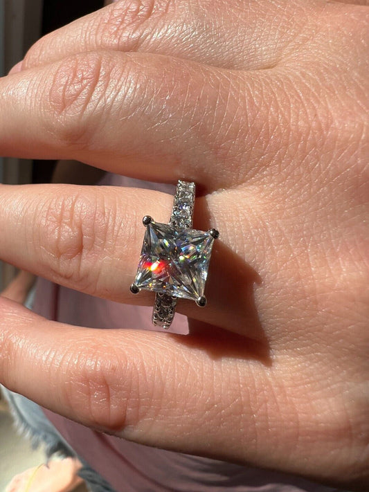 14K Vermeil Square Princess Cut Moissanite Engagement Promise Ring 925 Sterling Silver