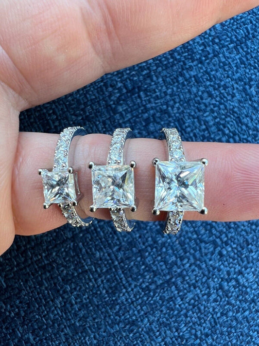 Real VVS D Square Princess Cut Moissanite Engagement Promise Ring 925 Silver