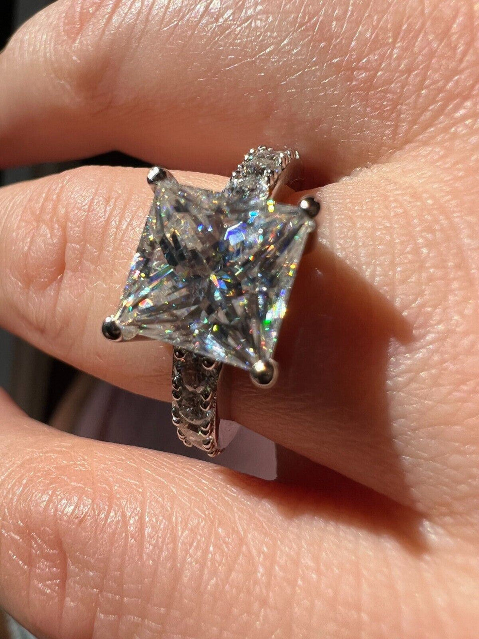 14K Vermeil Square Princess Cut Moissanite Engagement Promise Ring 925 Sterling Silver