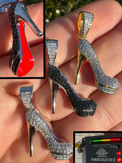 Red Bottom Shoe Stiletto Heels Pendant MOISSANITE 925 Silver Gold Iced Necklace