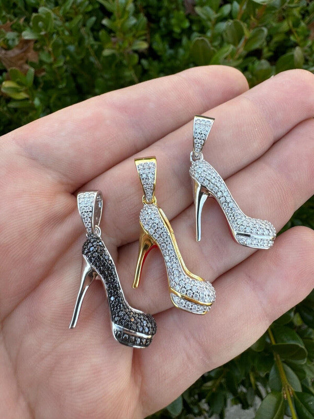 Red Bottom Shoe Stiletto Heels Pendant MOISSANITE 925 Silver Gold Iced Necklace