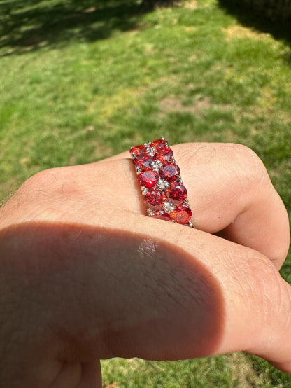 Red Ruby Moissanite Ring Real 925 Sterling Silver Hip Hop Diamond Tennis Band Big 10mm
