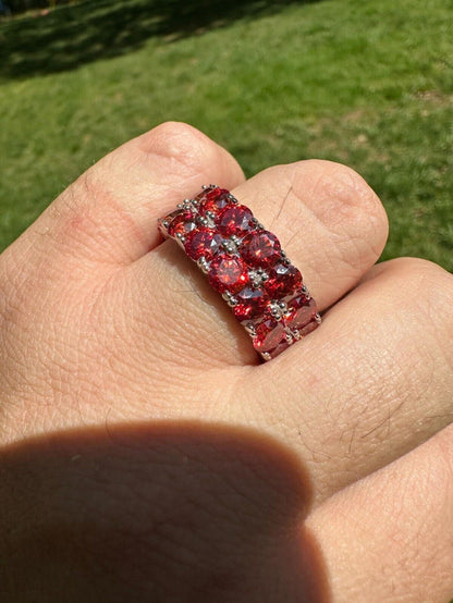 Red Ruby Moissanite Ring Real 925 Sterling Silver Hip Hop Diamond Tennis Band Big 10mm