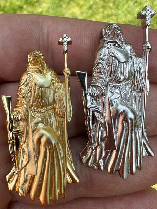 Santa Muerte Grim Reaper Death Pendant W. AK47 925 Silver / Gold Plated Necklace