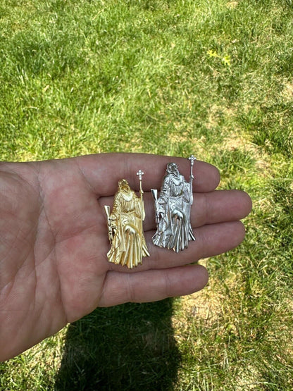 3D Santa Muerte MATTE Grim Reaper Death Charm W. AK47 925 ITALY Silver 14K Gold Bonded