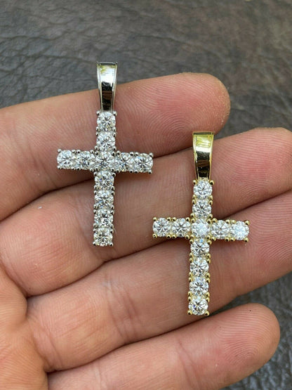 Silver / Gold Tennis Cross Pendant Iced Necklace MOISSANITE Pass Diamond Tester