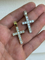 Silver / Gold Tennis Cross Pendant Iced Necklace MOISSANITE Pass Diamond Tester