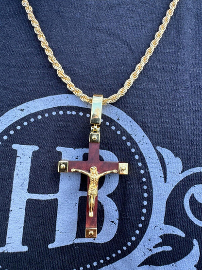Small Plain Real 925 Silver & Natural Wood Jesus Cross Pendant Necklace 1.25"