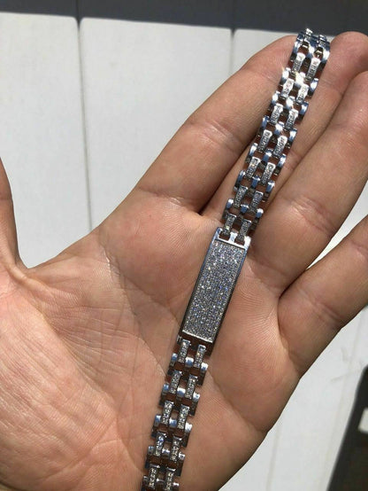 Solid 925 Silver Diamonds Real Iced Hop Men’s Presidential Bracelet Custom