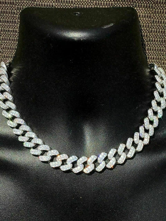 Solid 925 Sterling Silver 15mm Miami Cuban Chain 18” 20” Choker 80ct Man Diamond