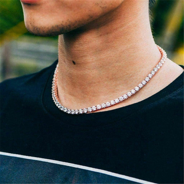 Tennis Chain 14k Rose Gold Over Real SOLID 925 Silver ICY Diamonds Men's Women's