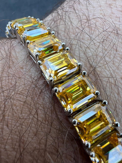 Real Iced Canary Yellow MOISSANITE 7mm Tennis Bracelet 925 Silver Diamond Tester