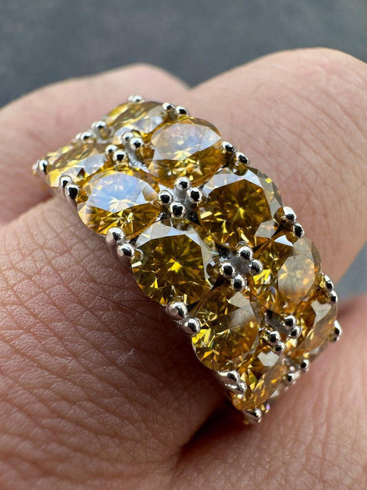 Yellow Canary Moissanite Ring Pure 925 Silver Hip Hop Iced Tennis Band Big 10mm