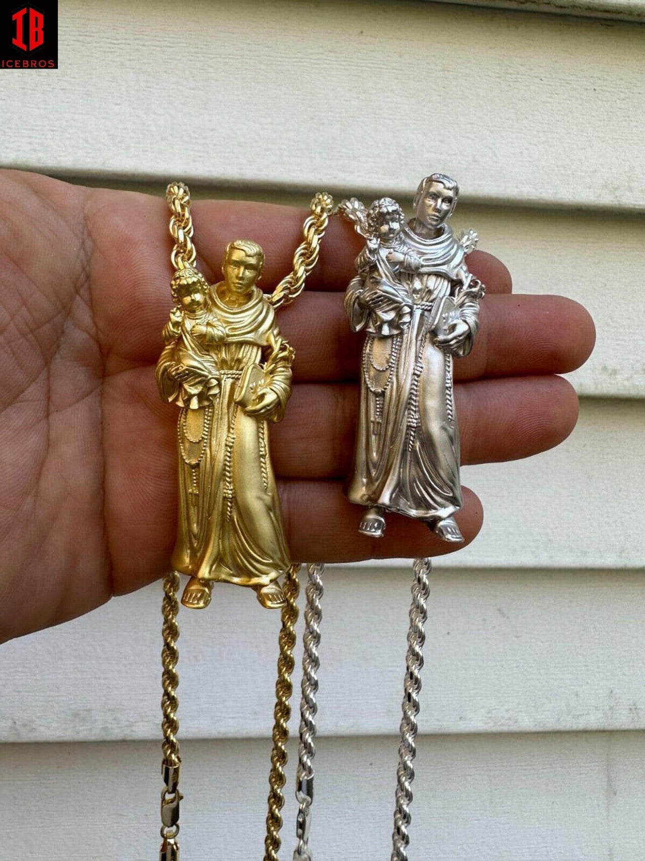 3D St Joseph Baby Jesus Pendant Heavy 14k Gold or White Gold Plated 925 Sterling Slver Pendant