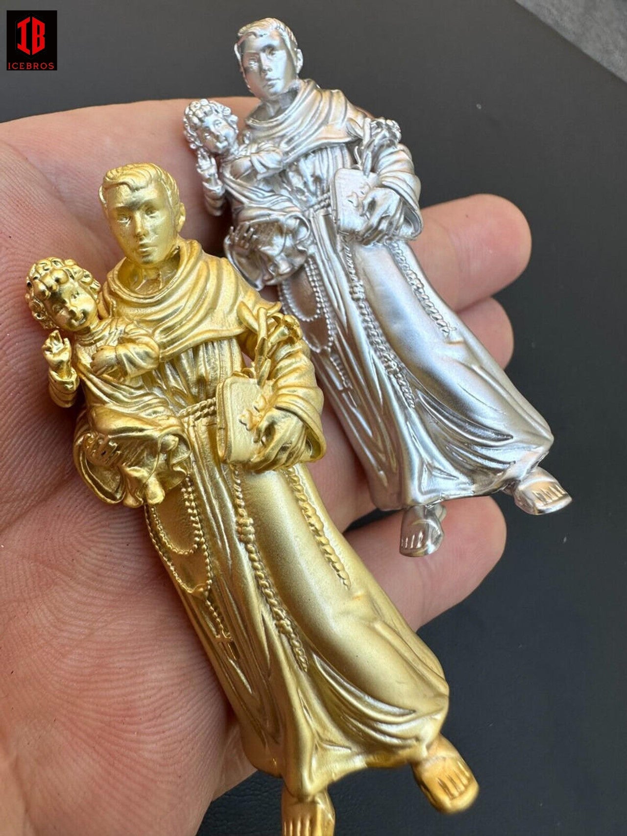 3D St Joseph Baby Jesus Pendant Heavy 14k Gold or White Gold Plated 925 Sterling Slver Pendant