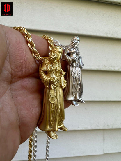 3D St Joseph Baby Jesus Pendant Heavy 14k Gold or White Gold Plated 925 Sterling Slver Pendant