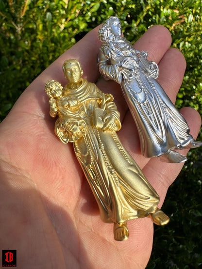 3D St Joseph Baby Jesus Pendant Heavy 14k Gold or White Gold Plated 925 Sterling Slver Pendant