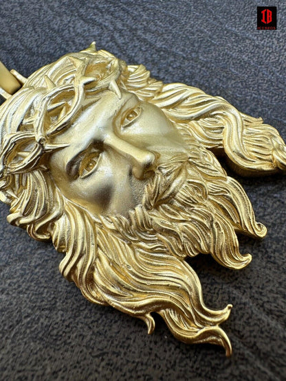 Matte Fine  10K 14K Gold over 925 ITALY Silver Jesus Piece Iced Pendant Chain - 3 Sizes