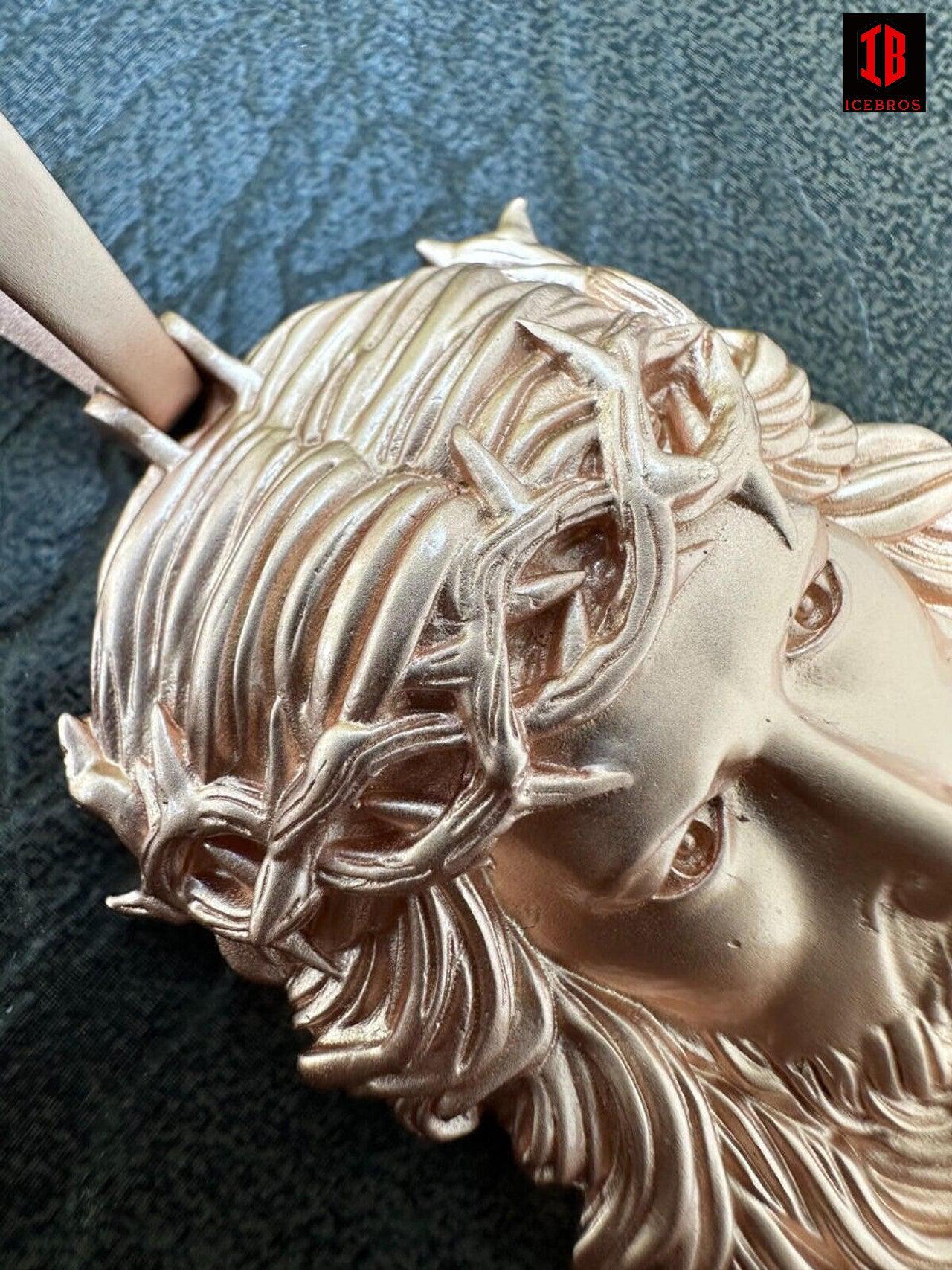 Matte Fine  Rose Gold over 925 ITALY Silver Jesus Piece Iced Pendant Chain - 3 Sizes