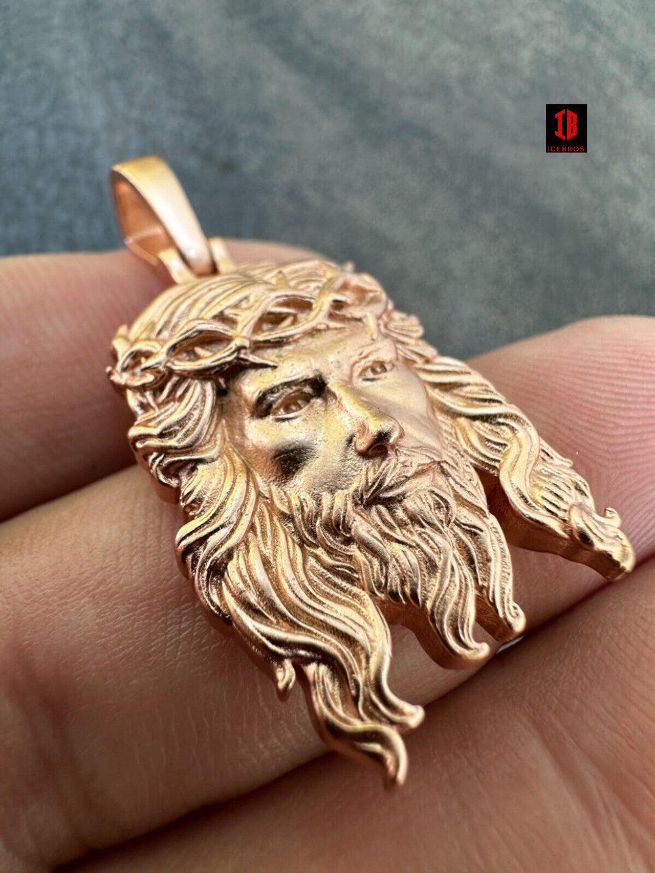 Matte Fine  10K 14K Gold over 925 ITALY Silver Jesus Piece Iced Pendant Chain - 3 Sizes