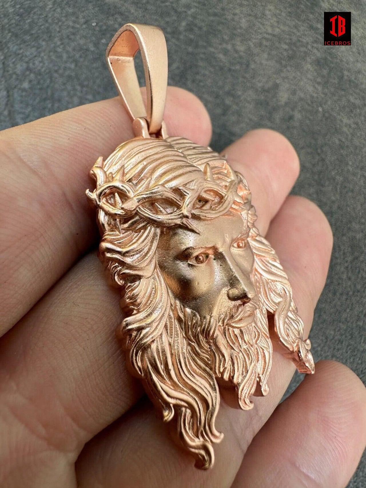 Matte Fine  10K 14K Gold over 925 ITALY Silver Jesus Piece Iced Pendant Chain - 3 Sizes