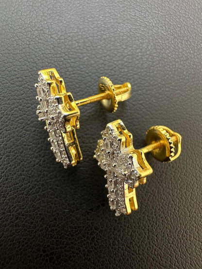 Gothic Cross Large Earrings 14k Gold Vermeil 925 Silver Iced Hip Hop Mens Ladies