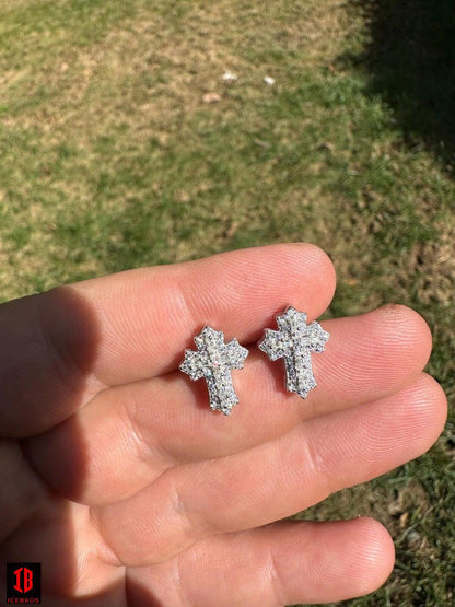 Gothic Cross Large Earrings Real 925 Silver Iced Moissanite Hip Hop Mens Ladies