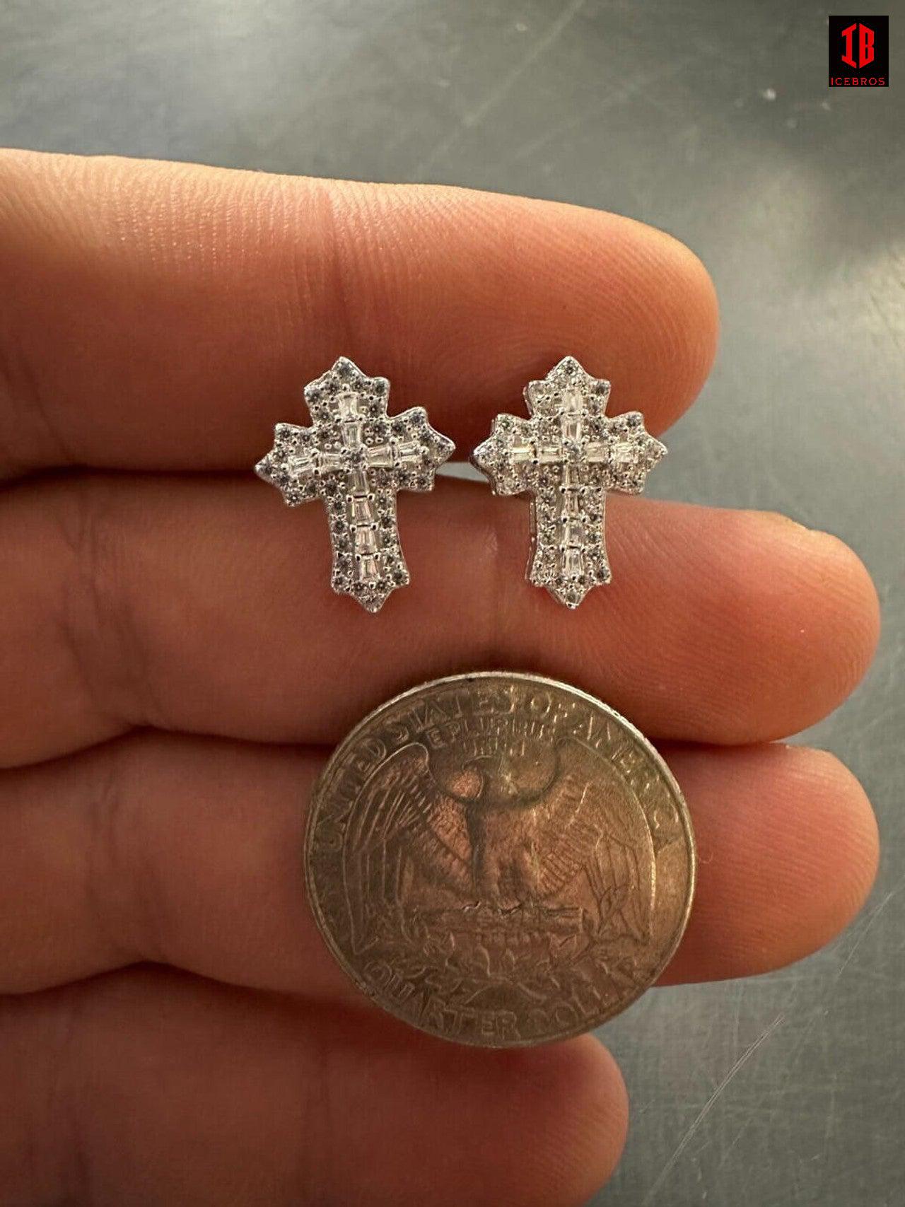 Gothic Cross Large Earrings Real 925 Silver Iced Moissanite Hip Hop Mens Ladies