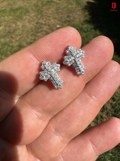 Gothic Cross Large Earrings Real 925 Silver Iced Moissanite Hip Hop Mens Ladies