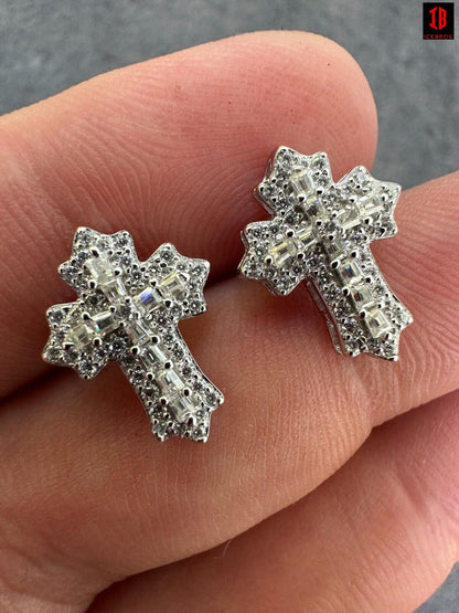 Gothic Cross Large Earrings Real 925 Silver Iced Moissanite Hip Hop Mens Ladies