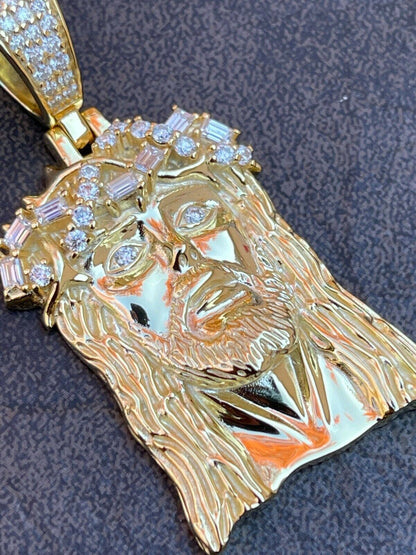 Iced MOISSANITE Real 925 Sterling Silver Gold Jesus Piece Pendant Necklace Men's HipHop Jewelry