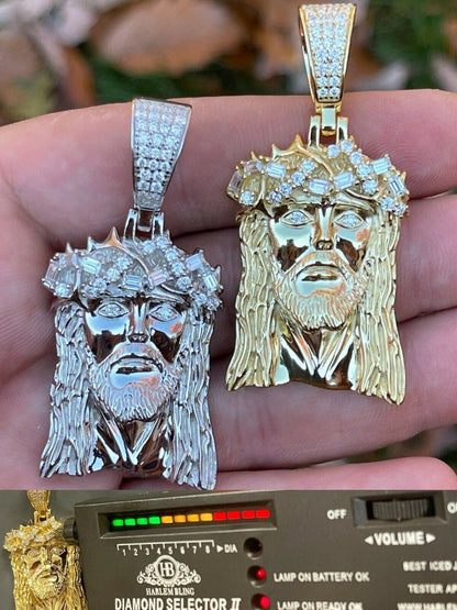 Iced MOISSANITE Real 925 Sterling Silver Gold Jesus Piece Pendant Necklace Men's HipHop Jewelry