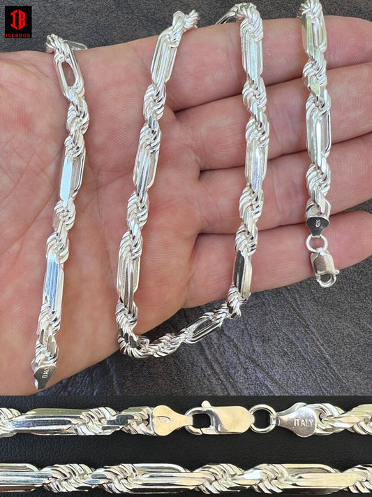 Men's FigaRope Link Real Solid 925 Sterling Silver Bracelet Milano (6mm)