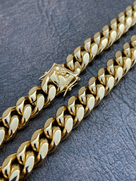 Men's Miami Cuban Link Chain Real 18k Gold Over Stainless Hip Hop Necklace 14mm