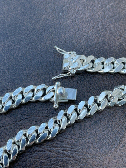 Men's Miami Cuban Link Chain Real 925 Sterling Silver Box Clasp Big 8mm Hip Hop