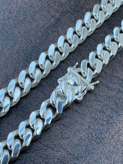 Men's Miami Cuban Link Chain Real 925 Sterling Silver Box Clasp Big 8mm Hip Hop