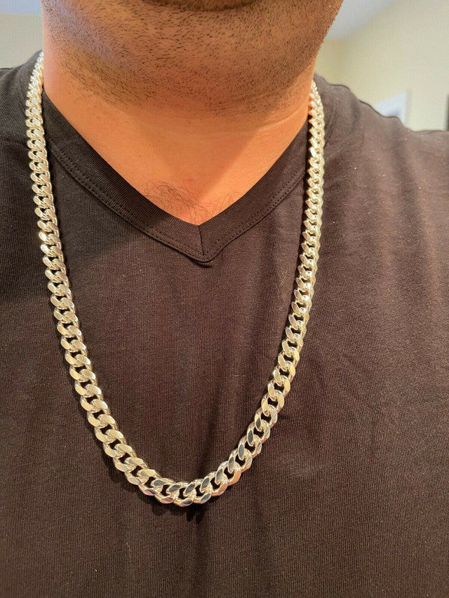 Men's Miami Cuban Link Chain Real 925 Sterling Silver Box Clasp Big 8mm Hip Hop