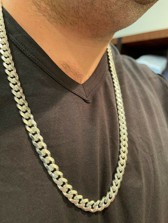 Men's Miami Cuban Link Chain Real 925 Sterling Silver Box Clasp Big 8mm Hip Hop