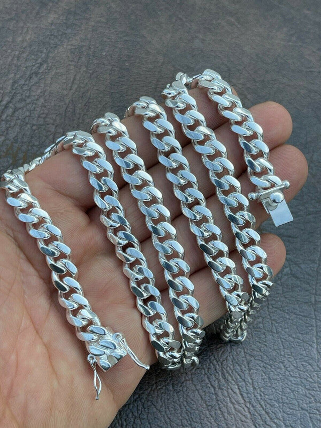 Men's Miami Cuban Link Chain Real 925 Sterling Silver Box Clasp Big 8mm Hip Hop