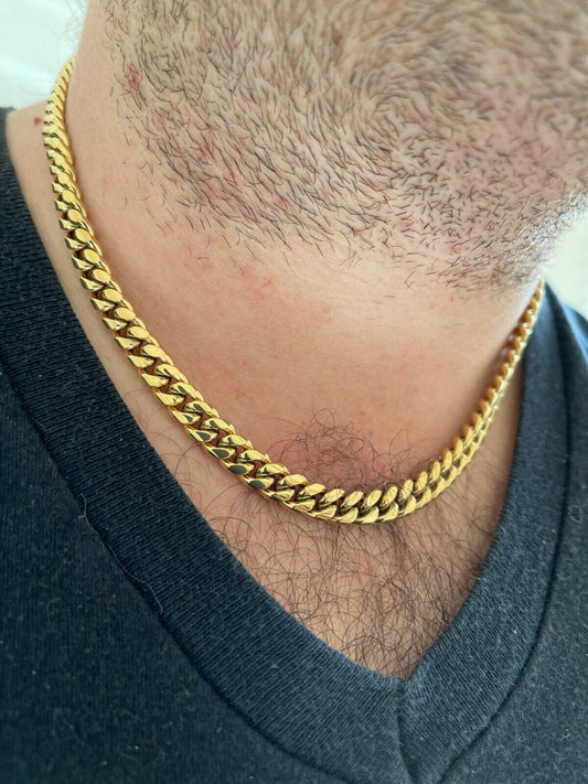 Miami Cuban CHOKER Chain 14k Gold Over Stainless Steel Mens Boys Necklace 18"