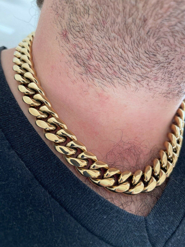 Miami Cuban CHOKER Chain Solid 14k Gold Over SS HipHop Necklace Mens Womens 16mm